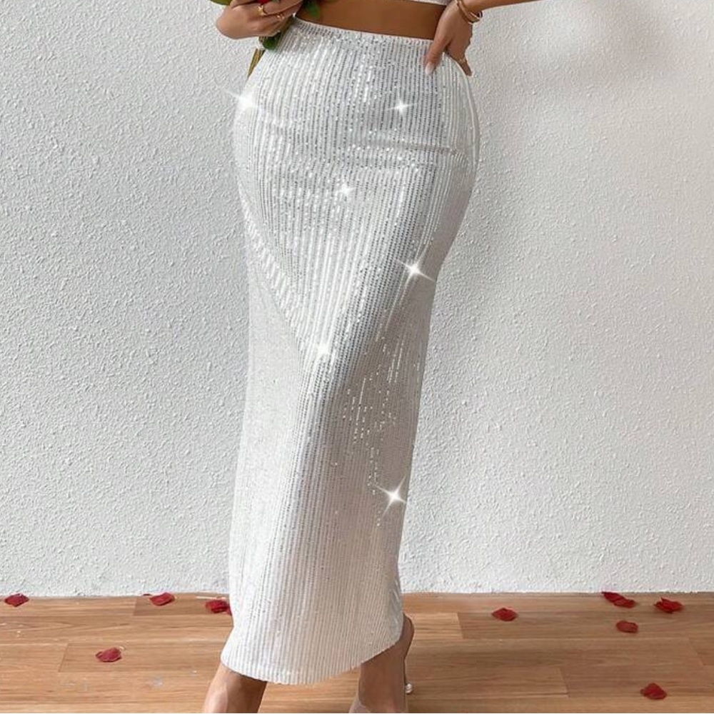SHEIN White Sequin Maxi Pencil Skirt